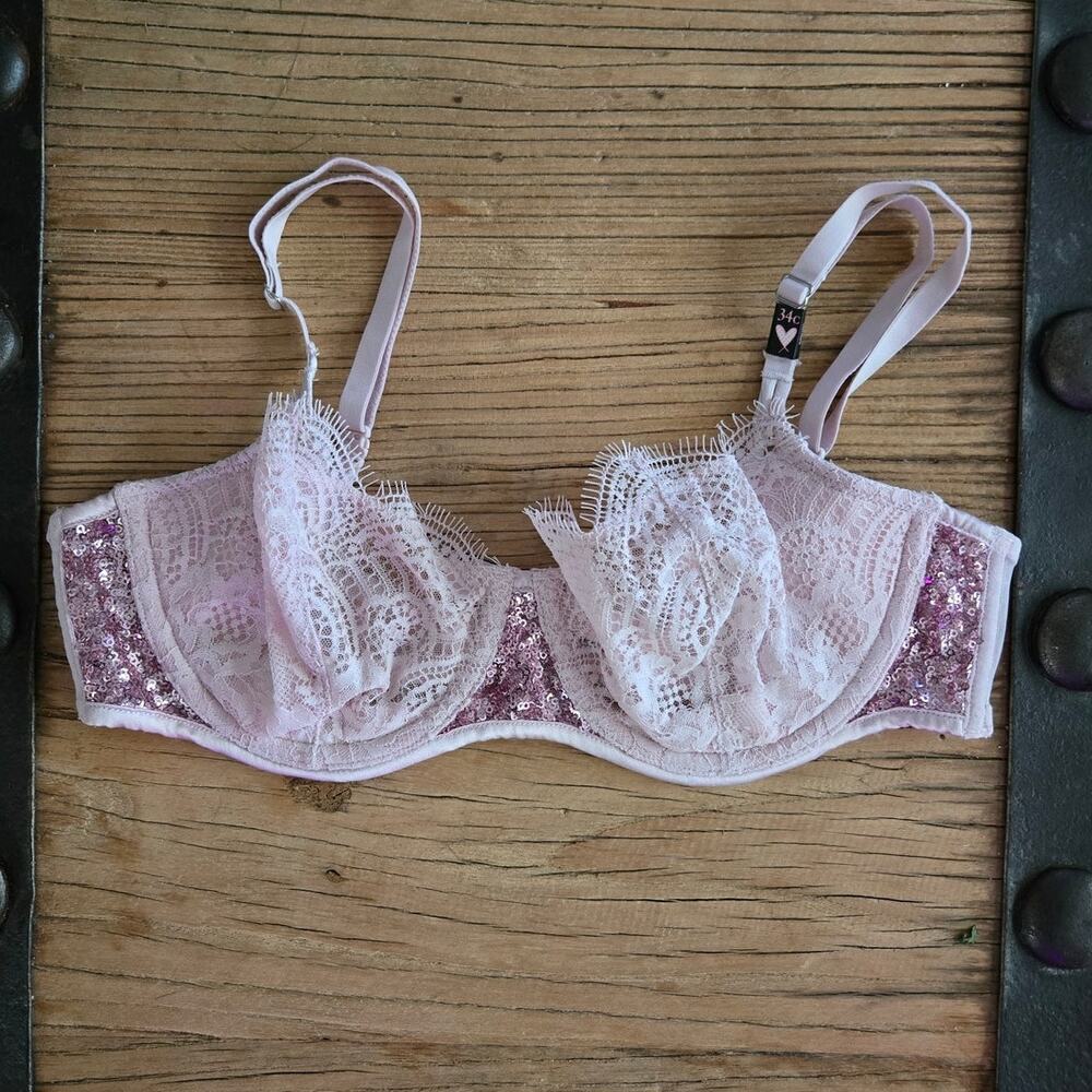 Victoria's Secret Dream Angels Wicked Pushup w/o Padding Lace Sequin Bra 34C